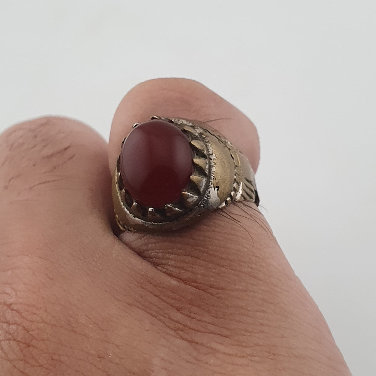 Antique Style Brass Ring with Cubic Zirconia Traditional Artisan Jewellery