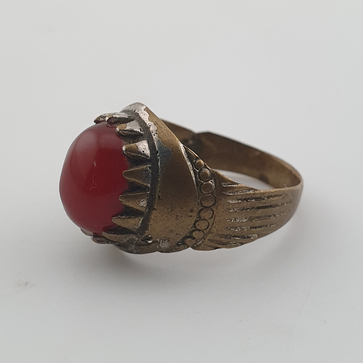 Antique Style Brass Ring with Cubic Zirconia Traditional Artisan Jewellery