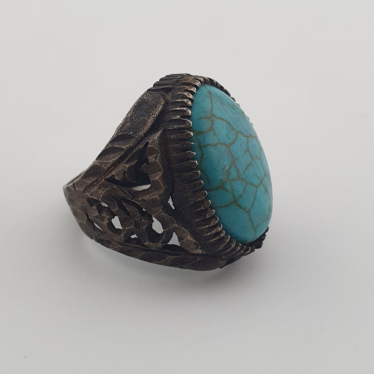 Ancient Style Handmade Brass Ring with Turquoise Howlite Stone