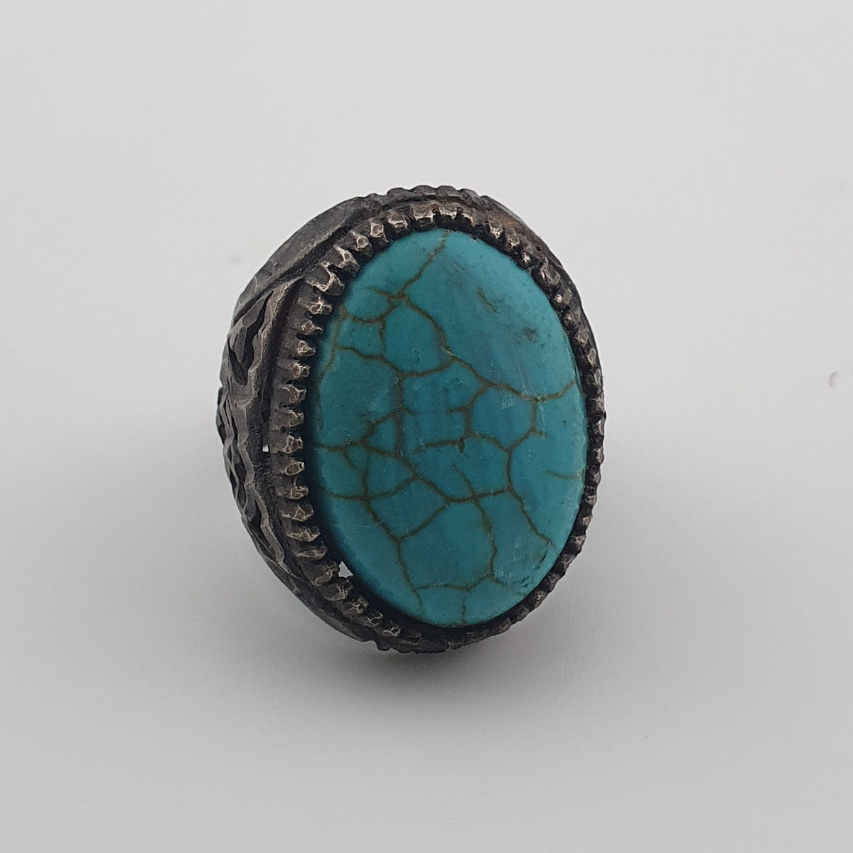 Ancient Style Handmade Brass Ring with Turquoise Howlite Stone