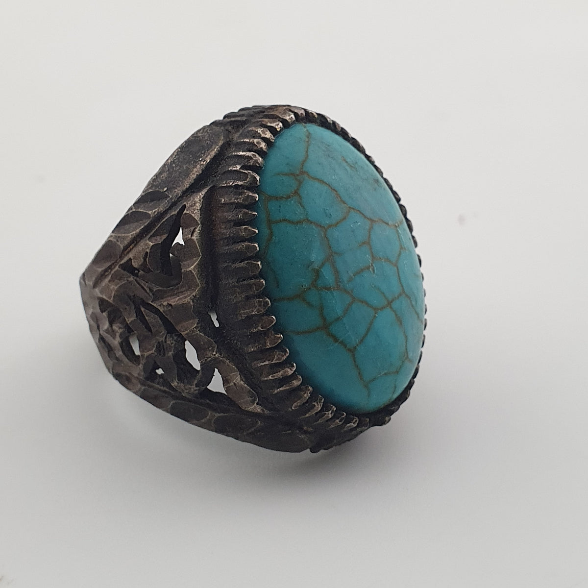 Ancient Style Handmade Brass Ring with Turquoise Howlite Stone