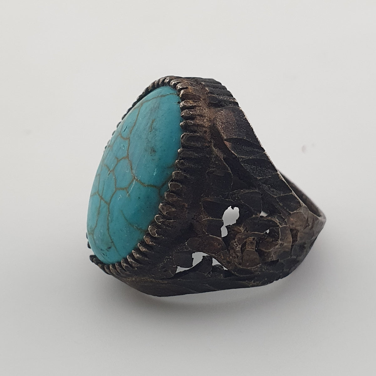 Ancient Style Handmade Brass Ring with Turquoise Howlite Stone