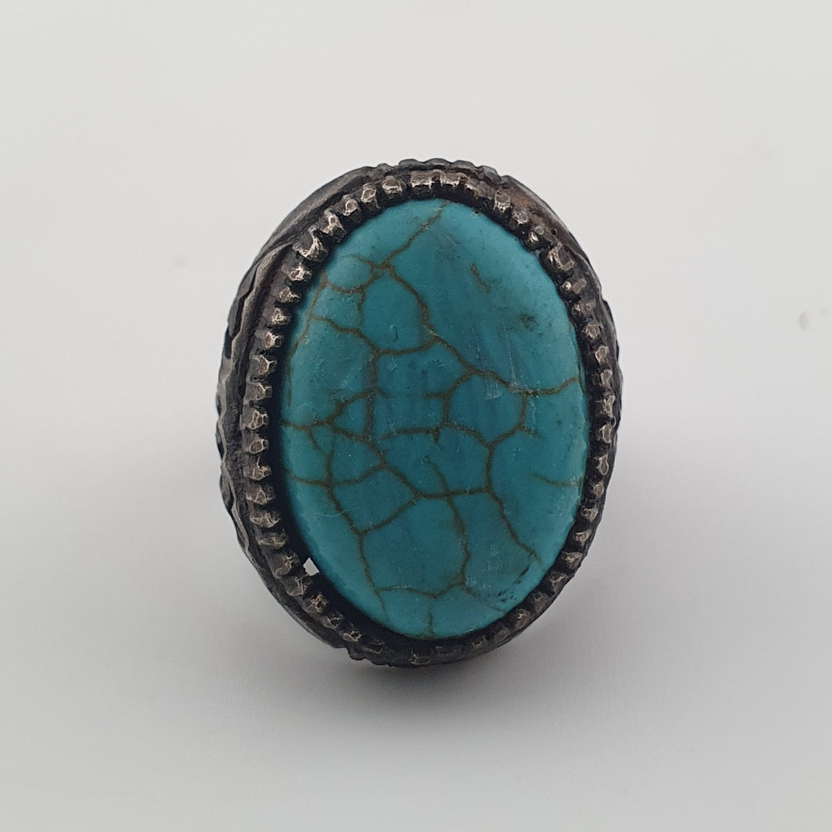 Ancient Style Handmade Brass Ring with Turquoise Howlite Stone