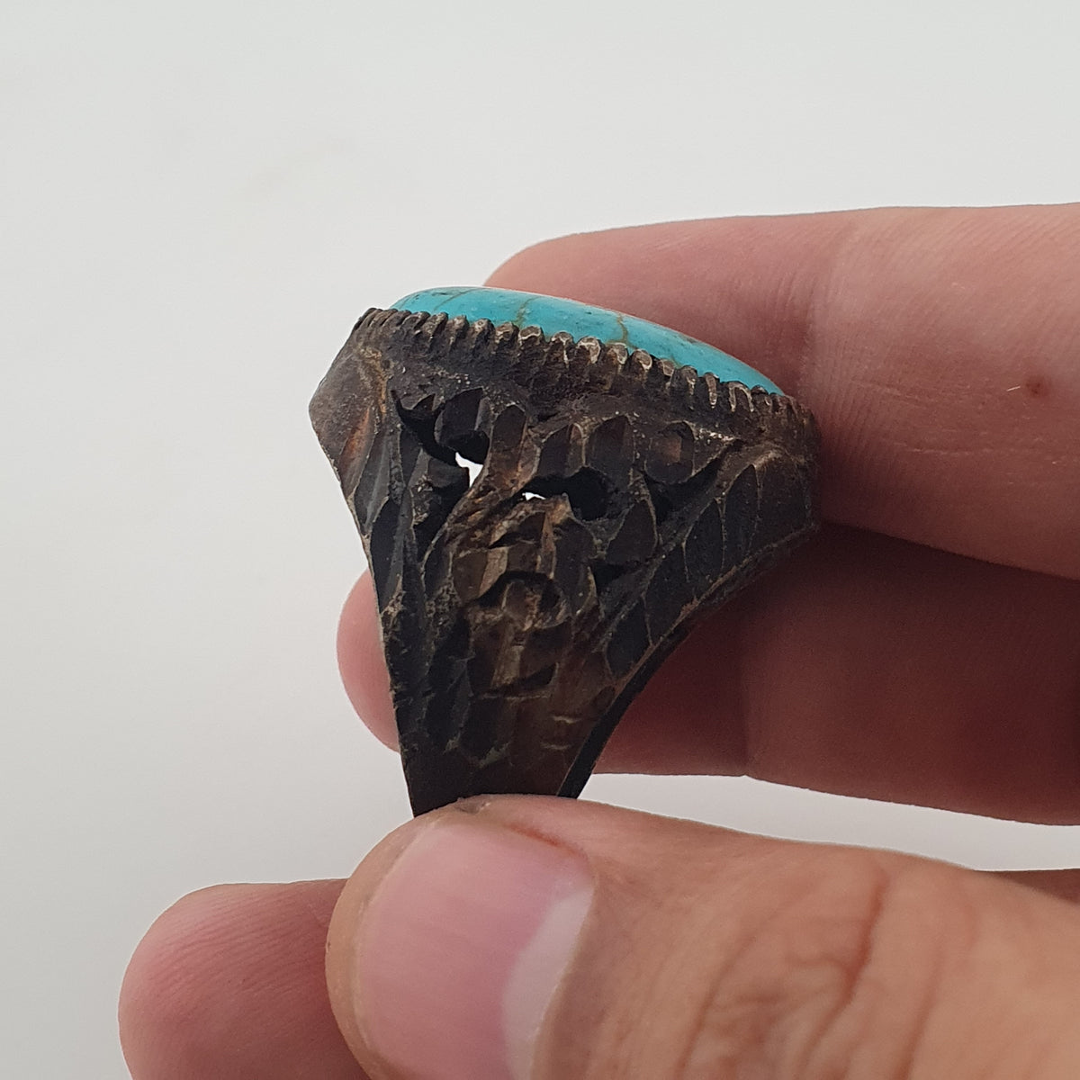 Ancient Style Handmade Brass Ring with Turquoise Howlite Stone