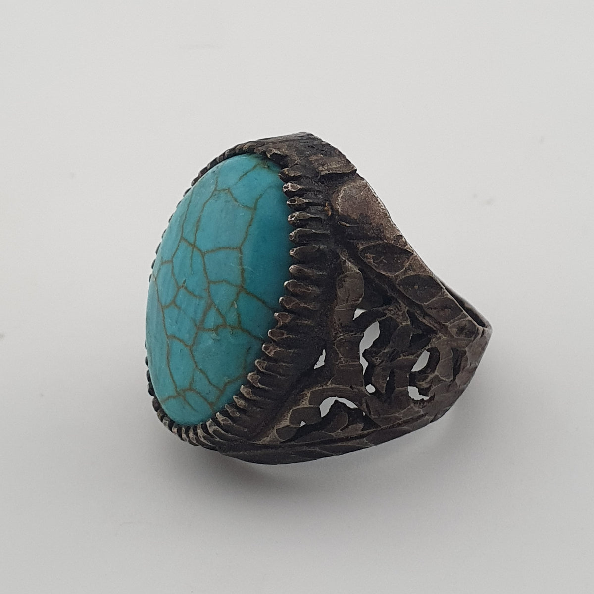 Ancient Style Handmade Brass Ring with Turquoise Howlite Stone