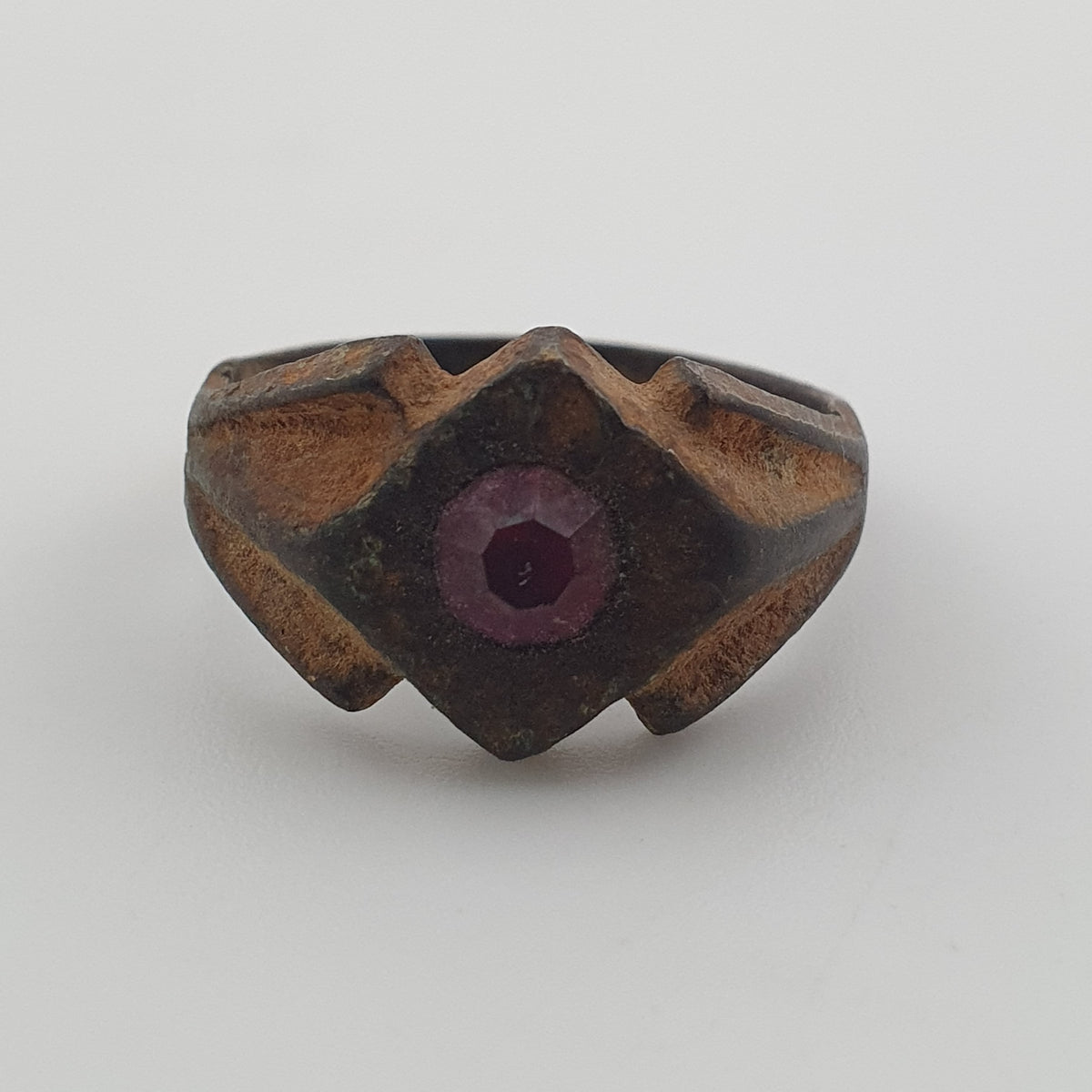 Antique Style Brass Ring with Cubic Zirconia Stone  Rustic Artisan Jewellery