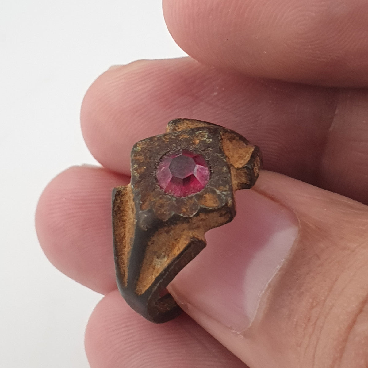 Antique Style Brass Ring with Cubic Zirconia Stone  Rustic Artisan Jewellery