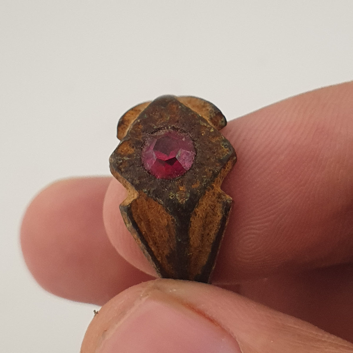 Antique Style Brass Ring with Cubic Zirconia Stone  Rustic Artisan Jewellery