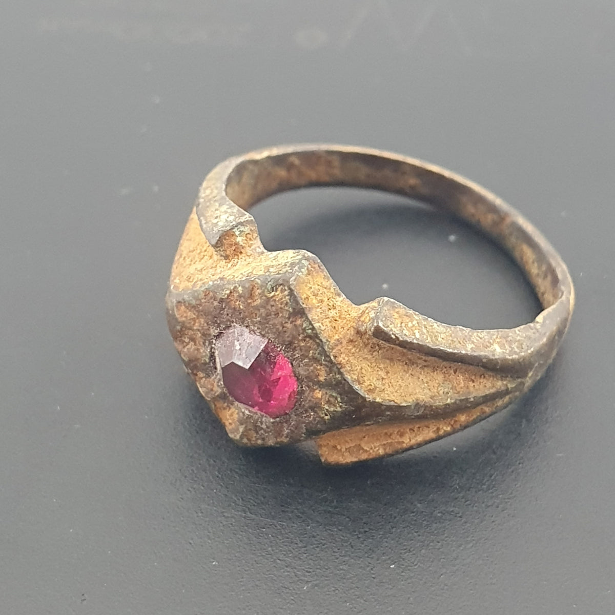 Antique Style Brass Ring with Cubic Zirconia Stone  Rustic Artisan Jewellery