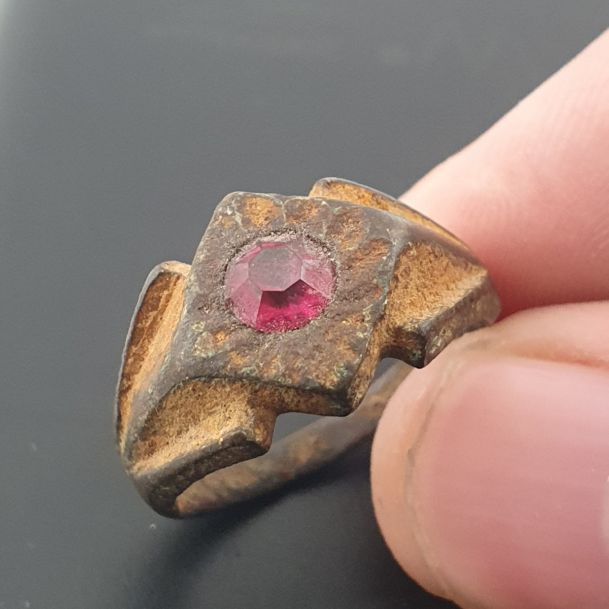 Antique Style Brass Ring with Cubic Zirconia Stone  Rustic Artisan Jewellery