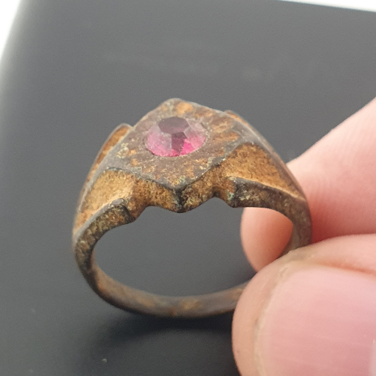 Antique Style Brass Ring with Cubic Zirconia Stone  Rustic Artisan Jewellery