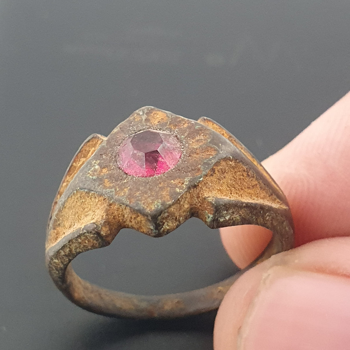 Antique Style Brass Ring with Cubic Zirconia Stone  Rustic Artisan Jewellery