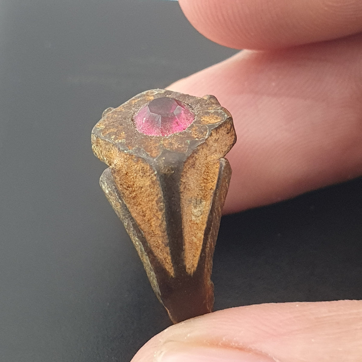 Antique Style Brass Ring with Cubic Zirconia Stone  Rustic Artisan Jewellery