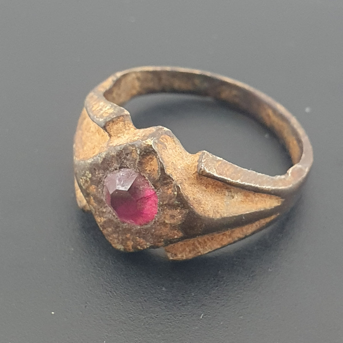 Antique Style Brass Ring with Cubic Zirconia Stone  Rustic Artisan Jewellery