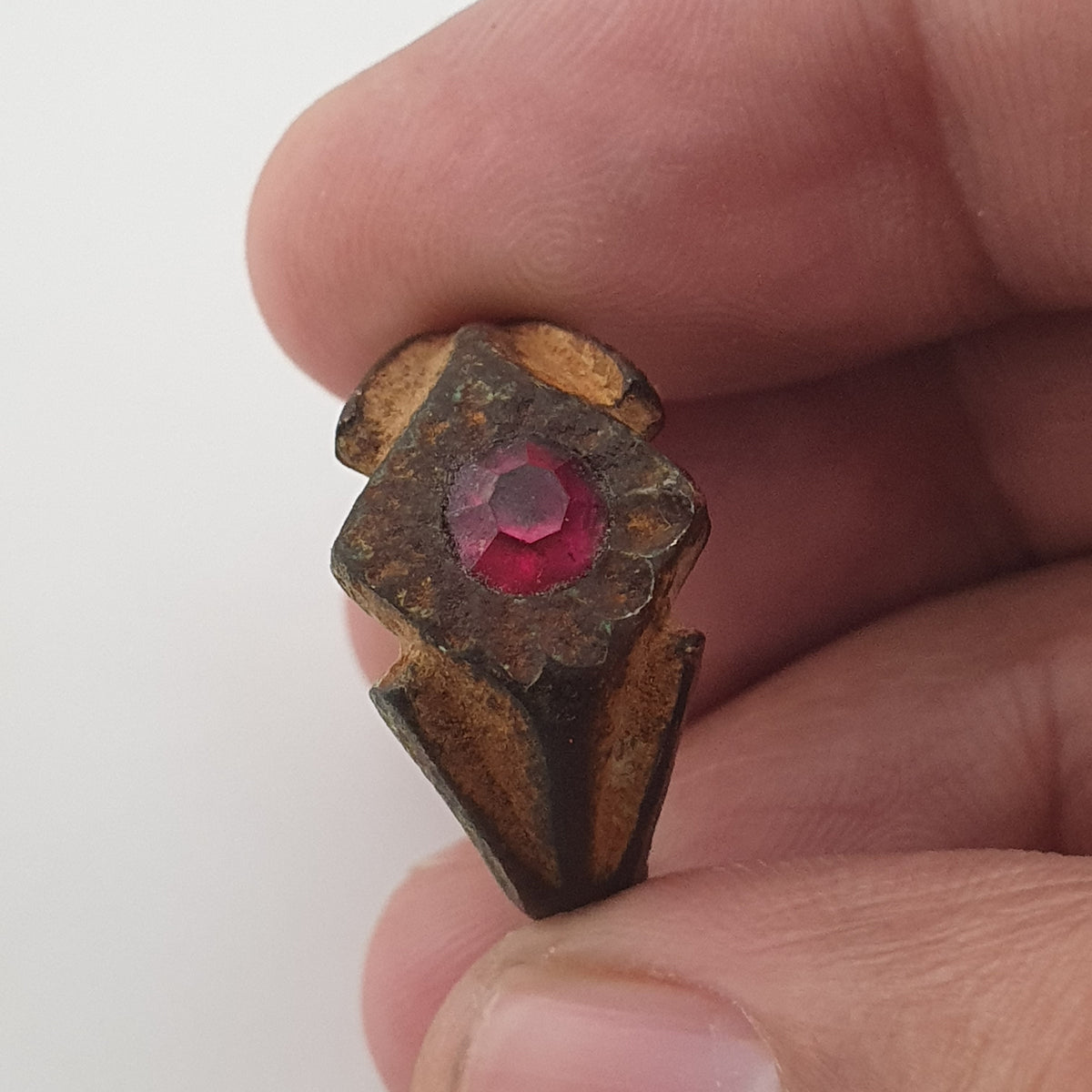 Antique Style Brass Ring with Cubic Zirconia Stone  Rustic Artisan Jewellery
