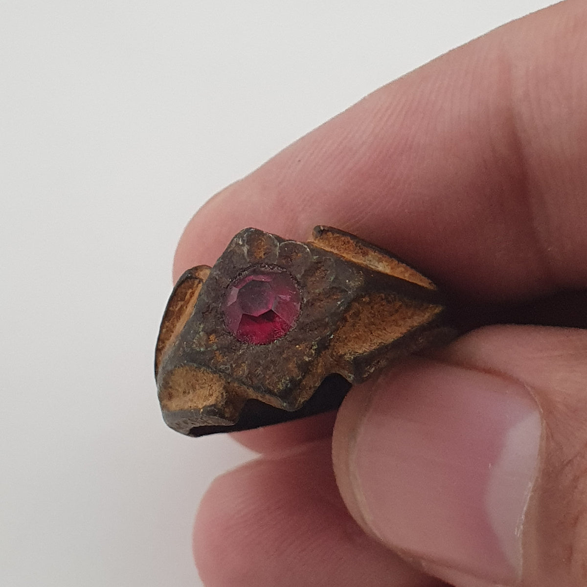 Antique Style Brass Ring with Cubic Zirconia Stone  Rustic Artisan Jewellery