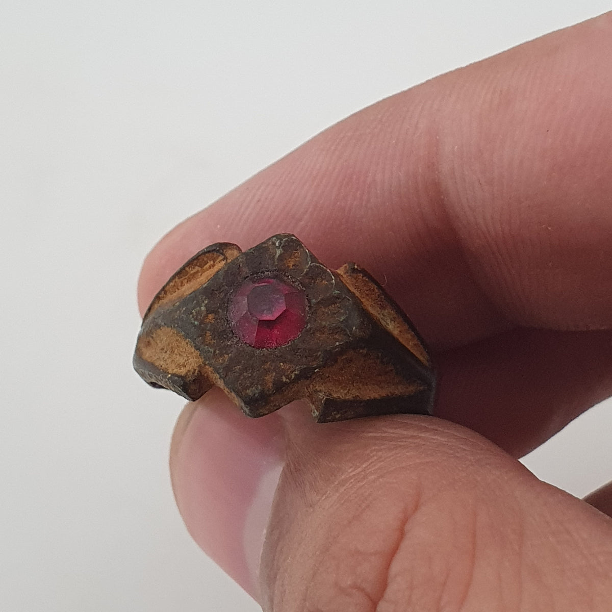 Antique Style Brass Ring with Cubic Zirconia Stone  Rustic Artisan Jewellery
