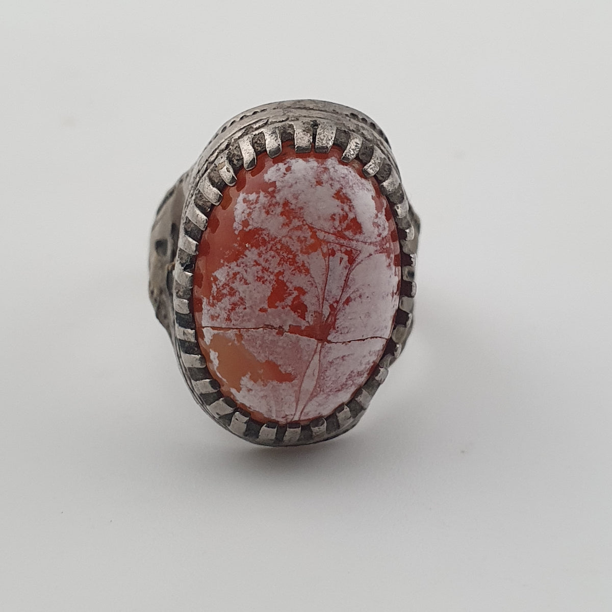 Ancient Handmade Brass Ring with Patina Agate Stone
