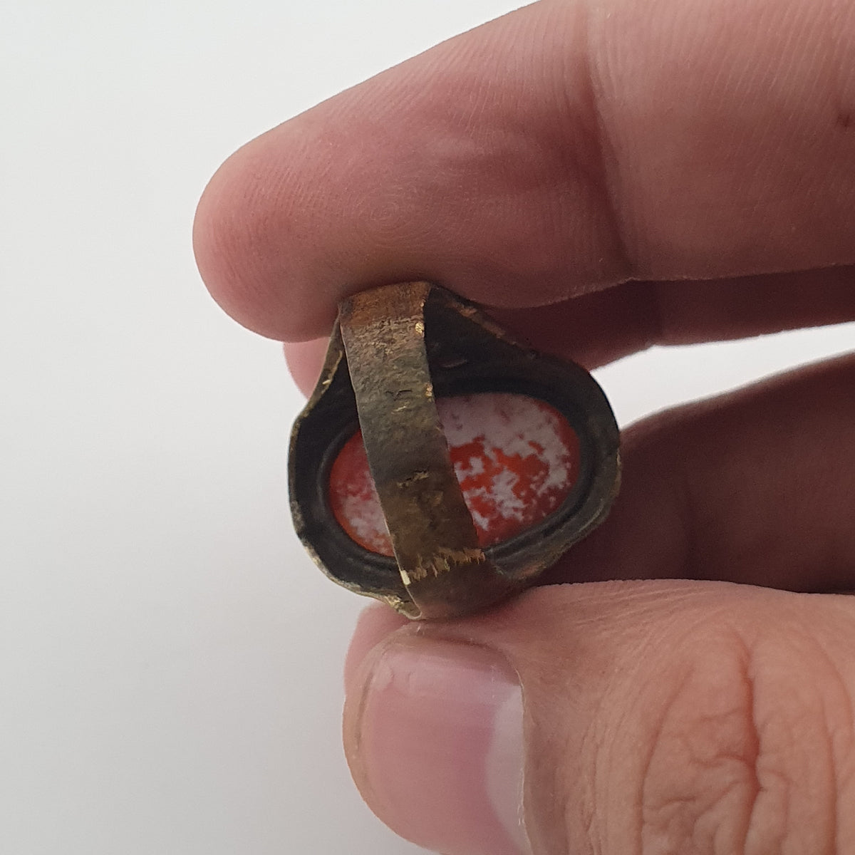 Ancient Handmade Brass Ring with Patina Agate Stone