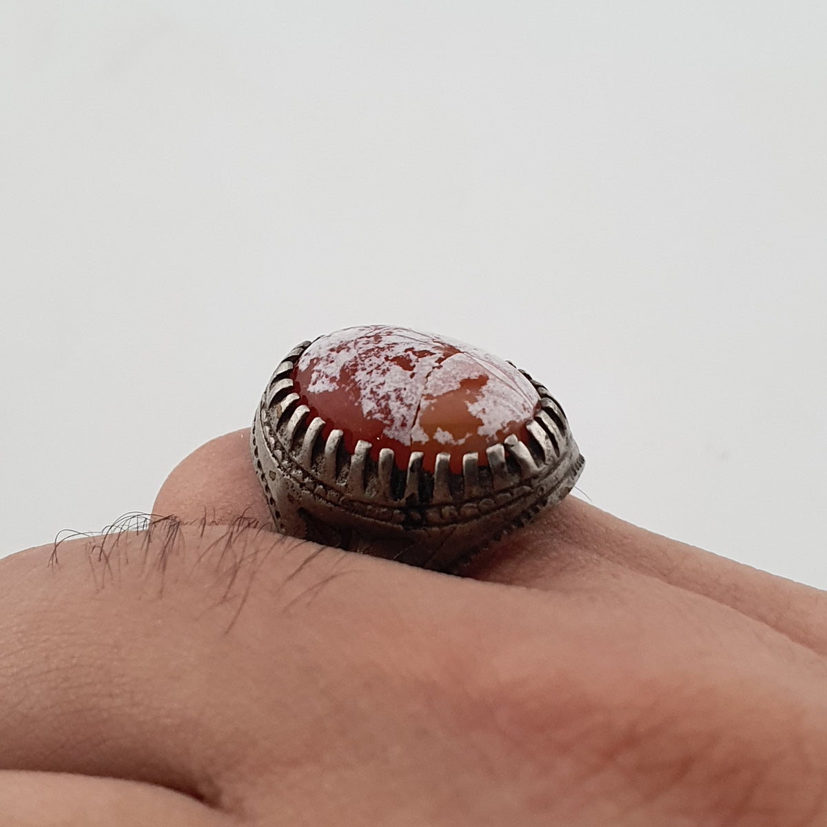 Ancient Handmade Brass Ring with Patina Agate Stone