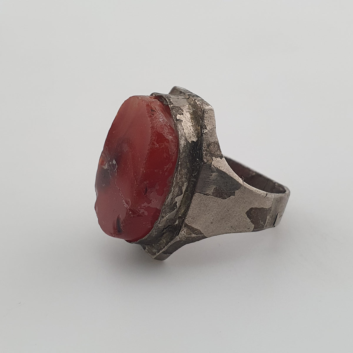 Ancient Handmade Brass Ring with Agate Gemstone