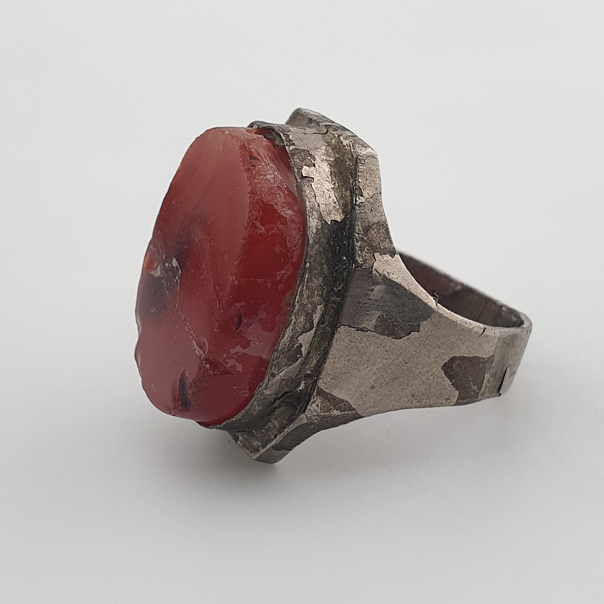 Ancient Handmade Brass Ring with Agate Gemstone