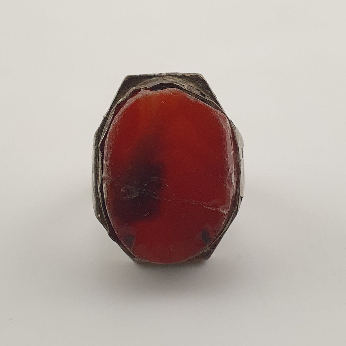 Ancient Handmade Brass Ring with Agate Gemstone