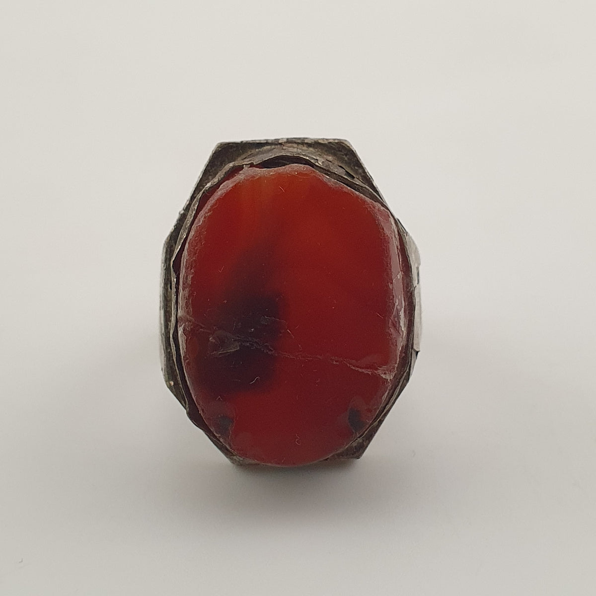Ancient Handmade Brass Ring with Agate Gemstone