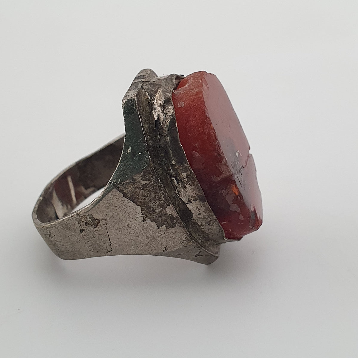 Ancient Handmade Brass Ring with Agate Gemstone