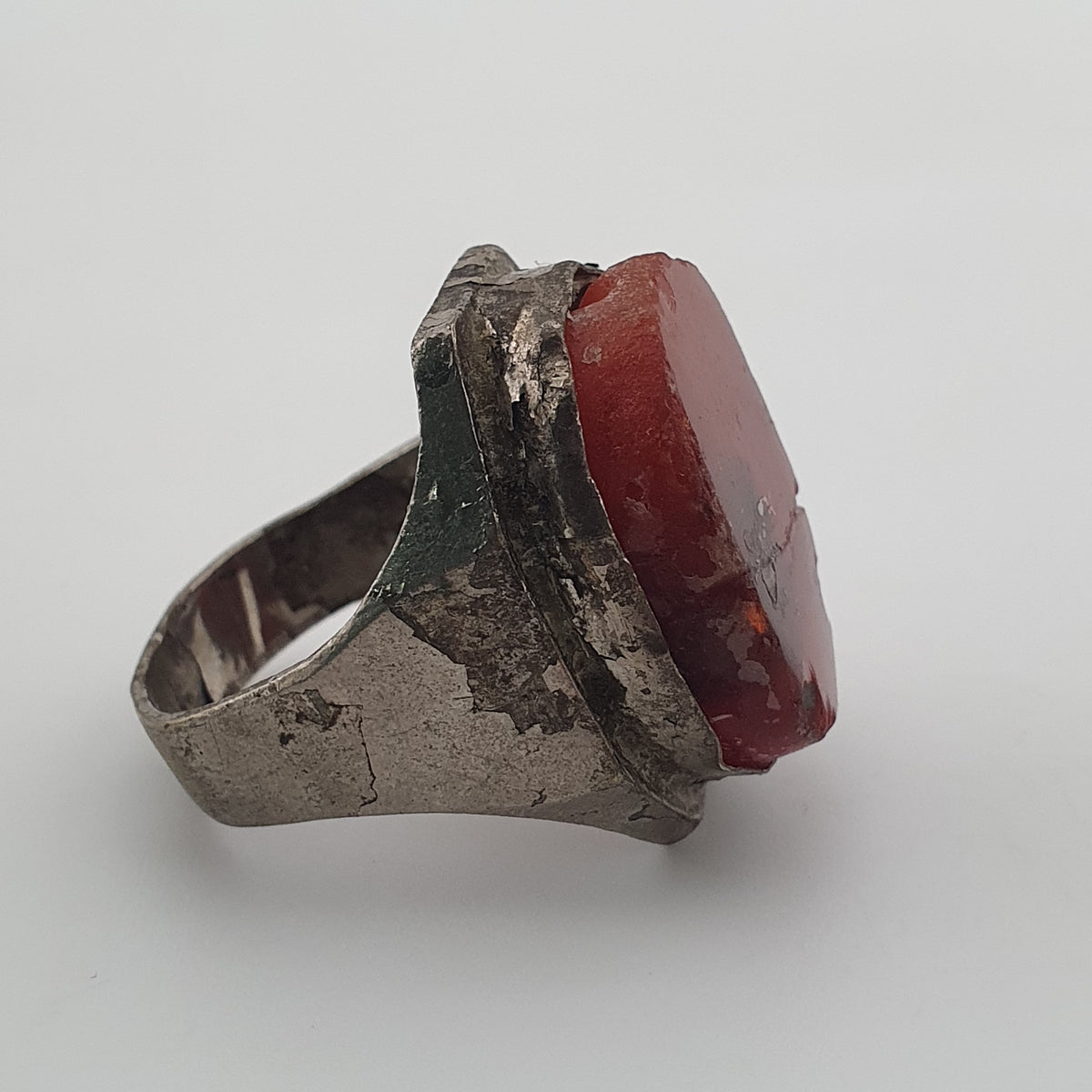 Ancient Handmade Brass Ring with Agate Gemstone