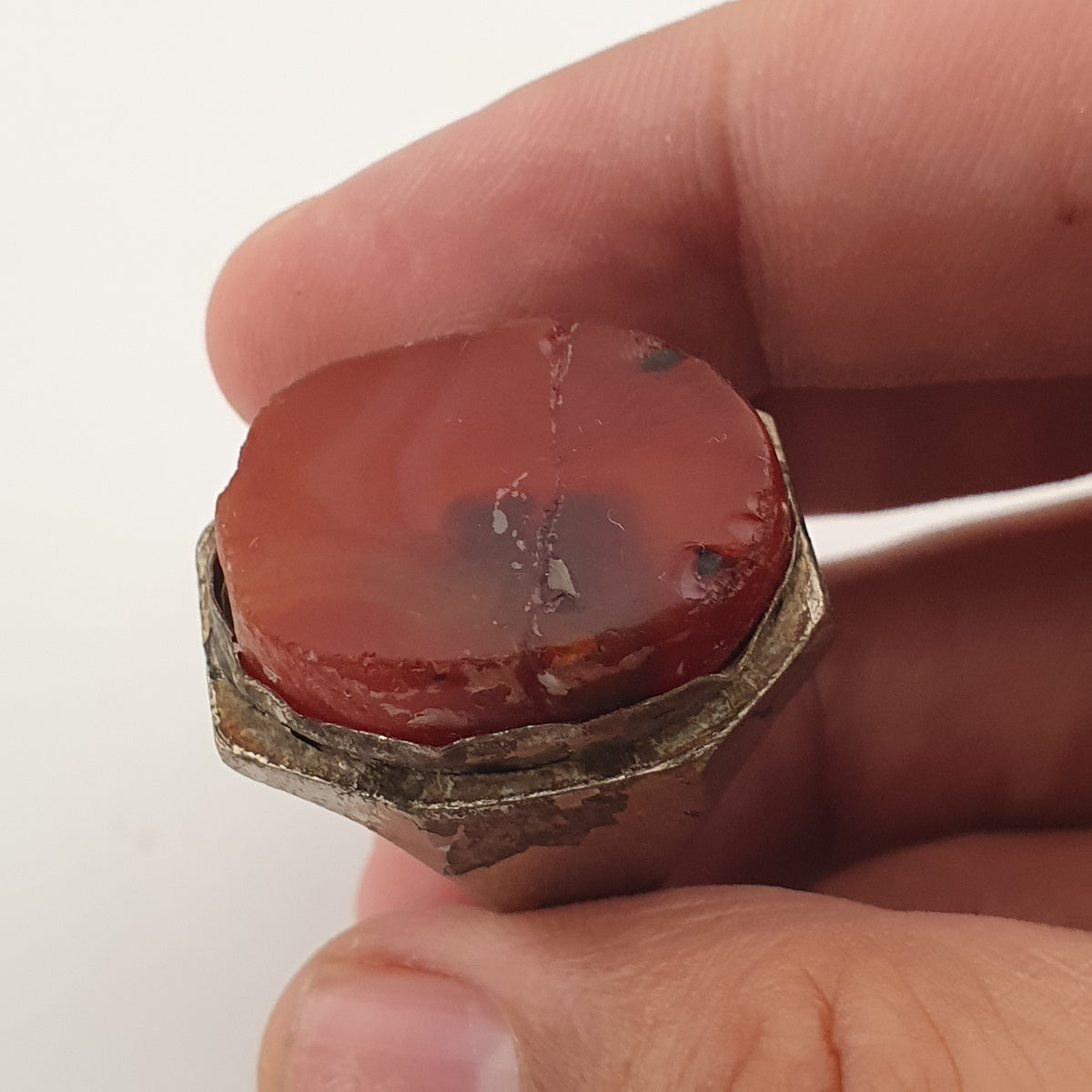 Ancient Handmade Brass Ring with Agate Gemstone