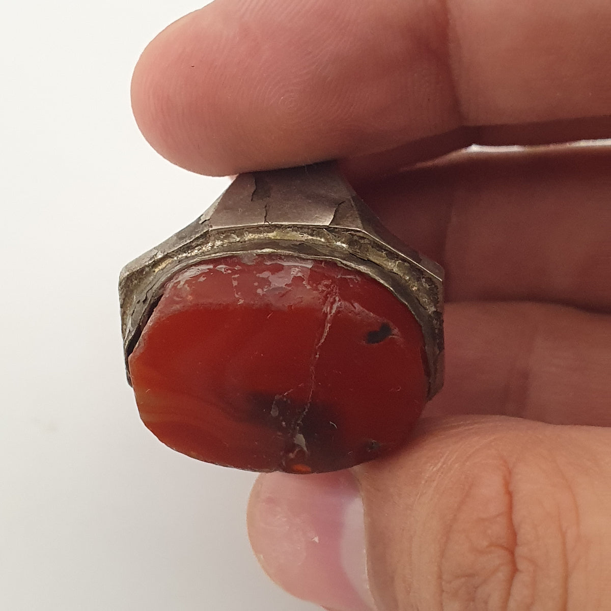 Ancient Handmade Brass Ring with Agate Gemstone