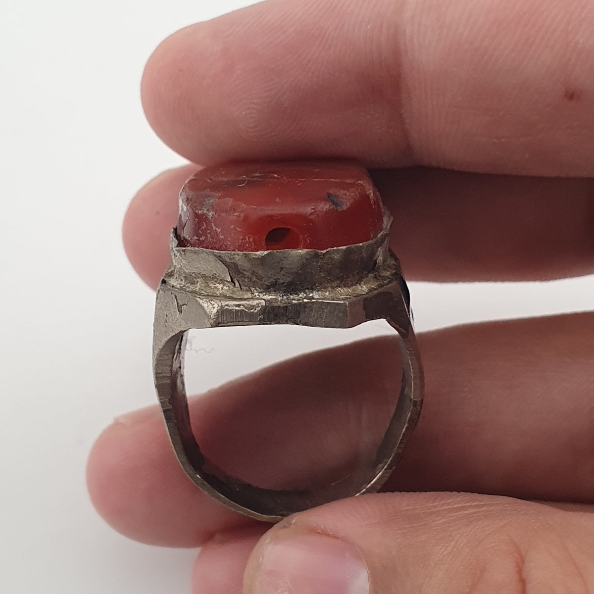 Ancient Handmade Brass Ring with Agate Gemstone