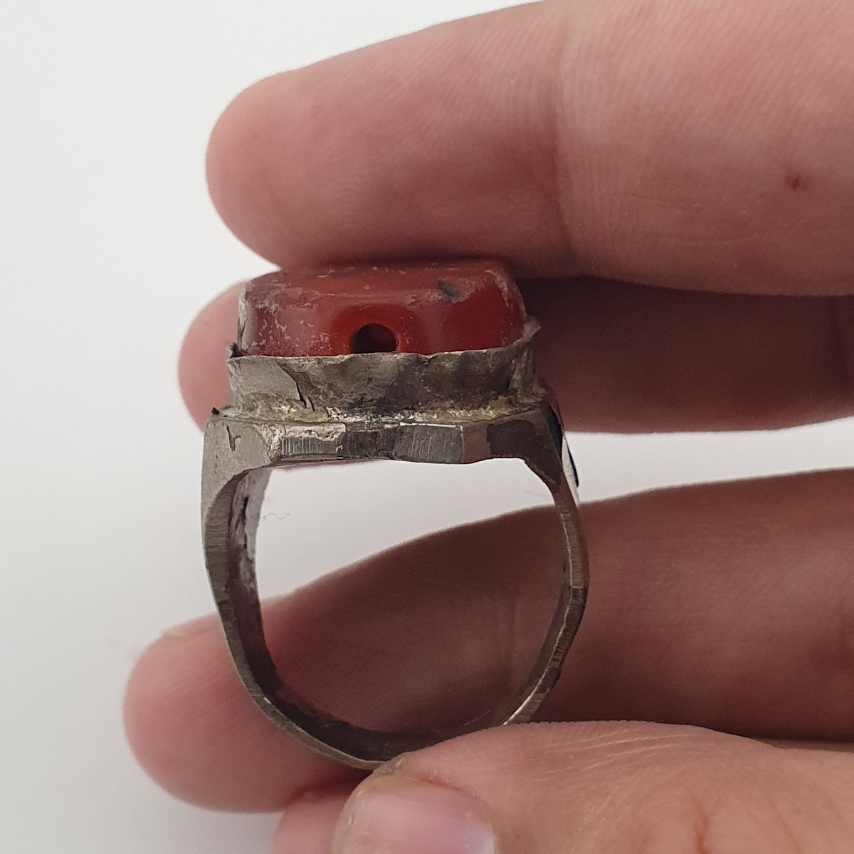 Ancient Handmade Brass Ring with Agate Gemstone
