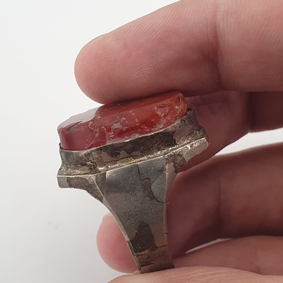Ancient Handmade Brass Ring with Agate Gemstone