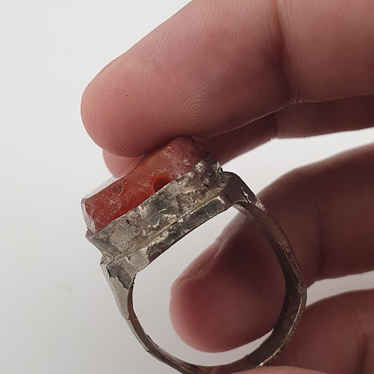 Ancient Handmade Brass Ring with Agate Gemstone