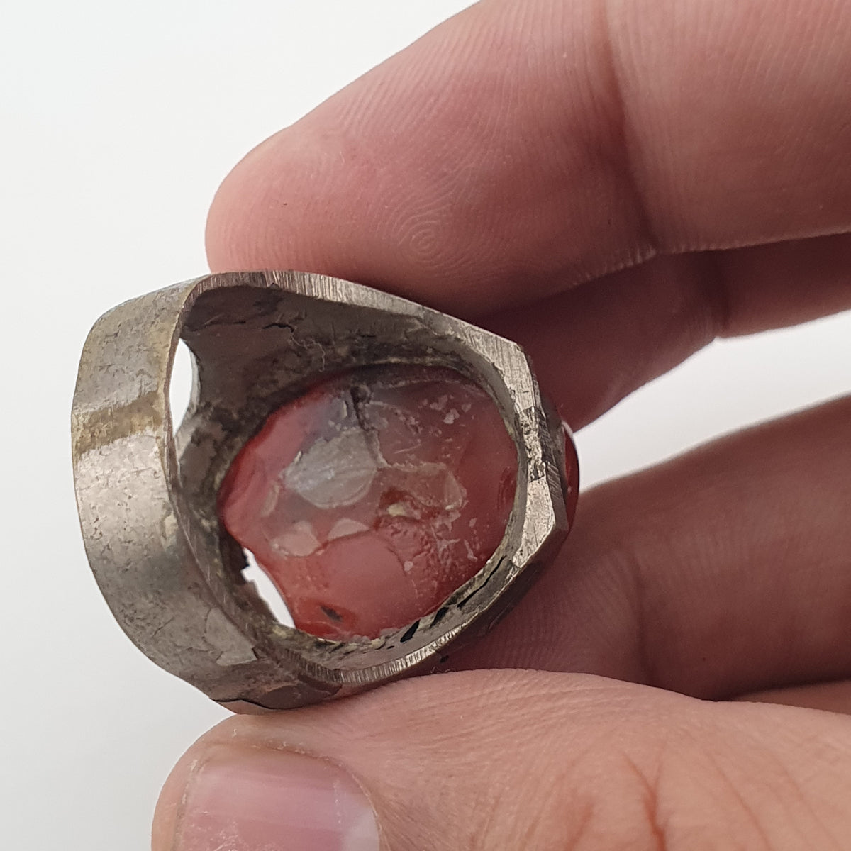 Ancient Handmade Brass Ring with Agate Gemstone
