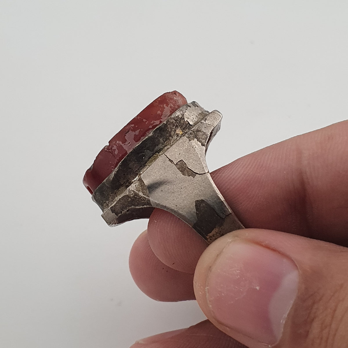 Ancient Handmade Brass Ring with Agate Gemstone