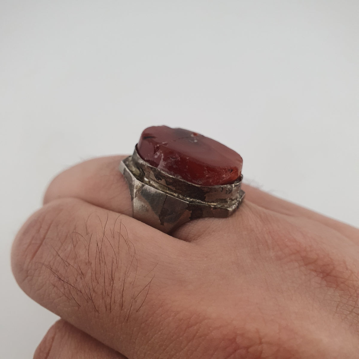Ancient Handmade Brass Ring with Agate Gemstone
