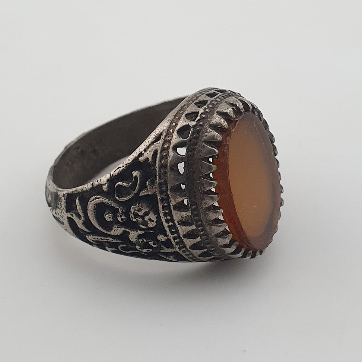Ancient Brass Ring with Agate Traditional Boho Statement Ring