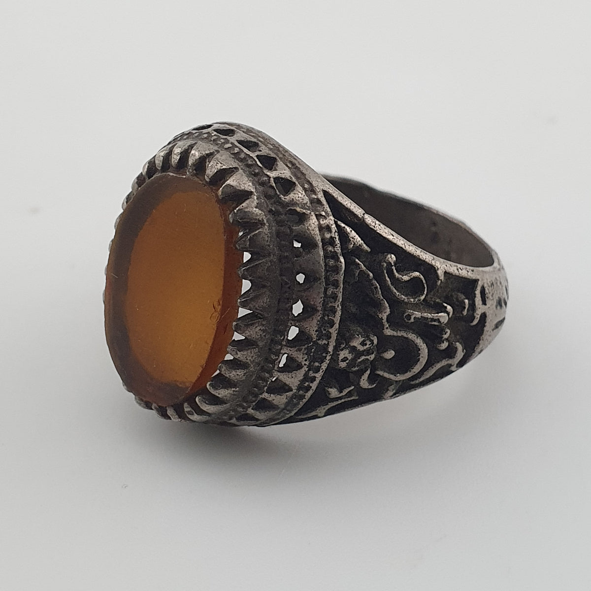 Ancient Brass Ring with Agate Traditional Boho Statement Ring