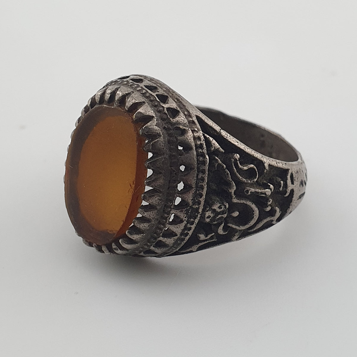 Ancient Brass Ring with Agate Traditional Boho Statement Ring