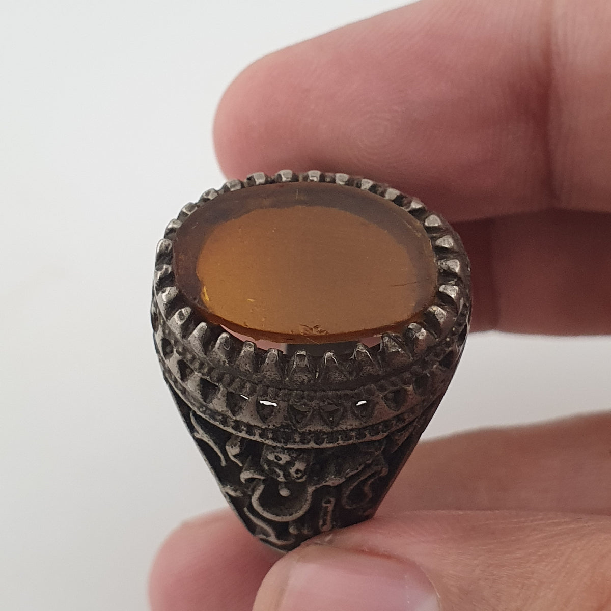 Ancient Brass Ring with Agate Traditional Boho Statement Ring