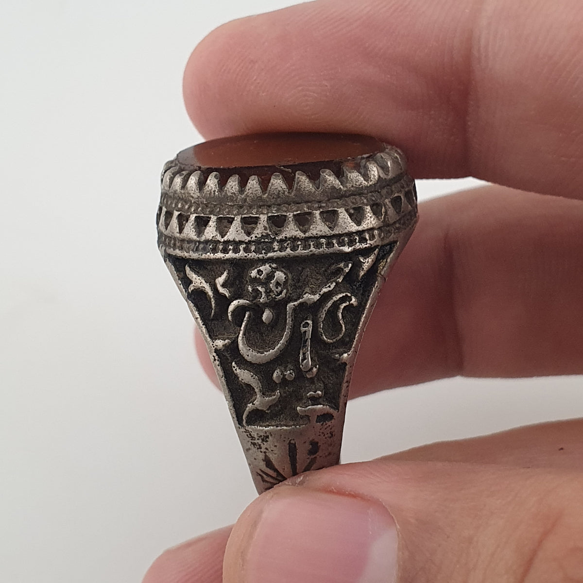 Ancient Brass Ring with Agate Traditional Boho Statement Ring