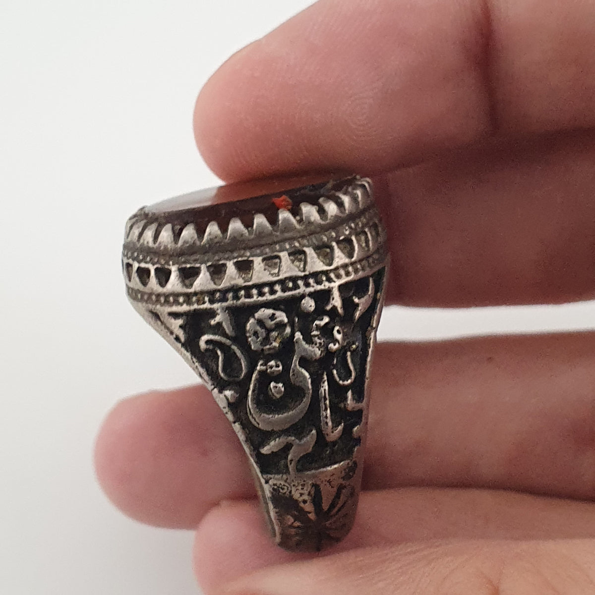 Ancient Brass Ring with Agate Traditional Boho Statement Ring