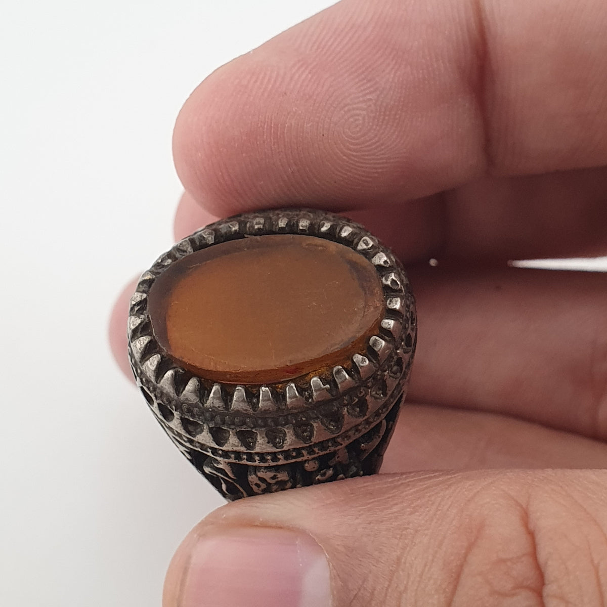 Ancient Brass Ring with Agate Traditional Boho Statement Ring