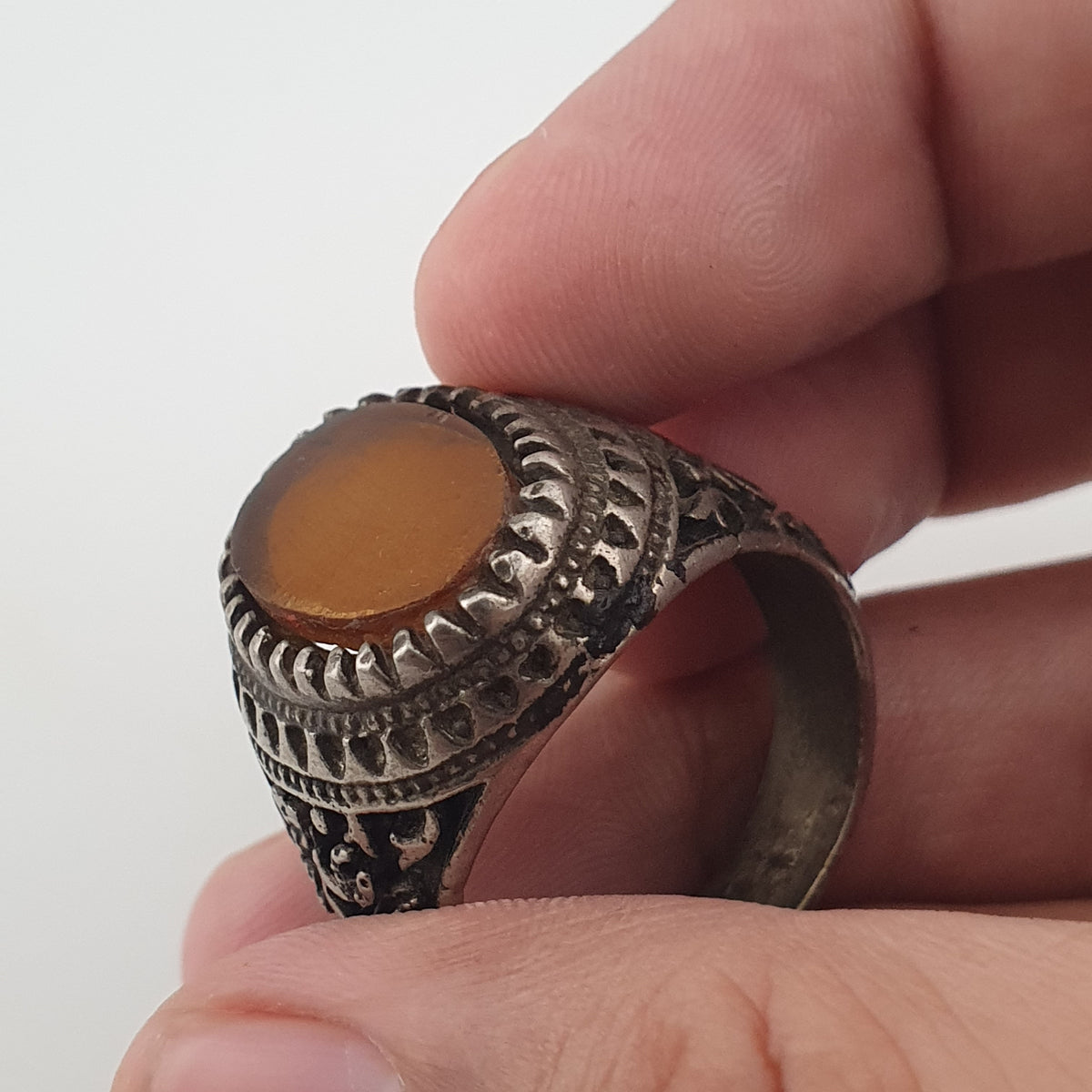 Ancient Brass Ring with Agate Traditional Boho Statement Ring