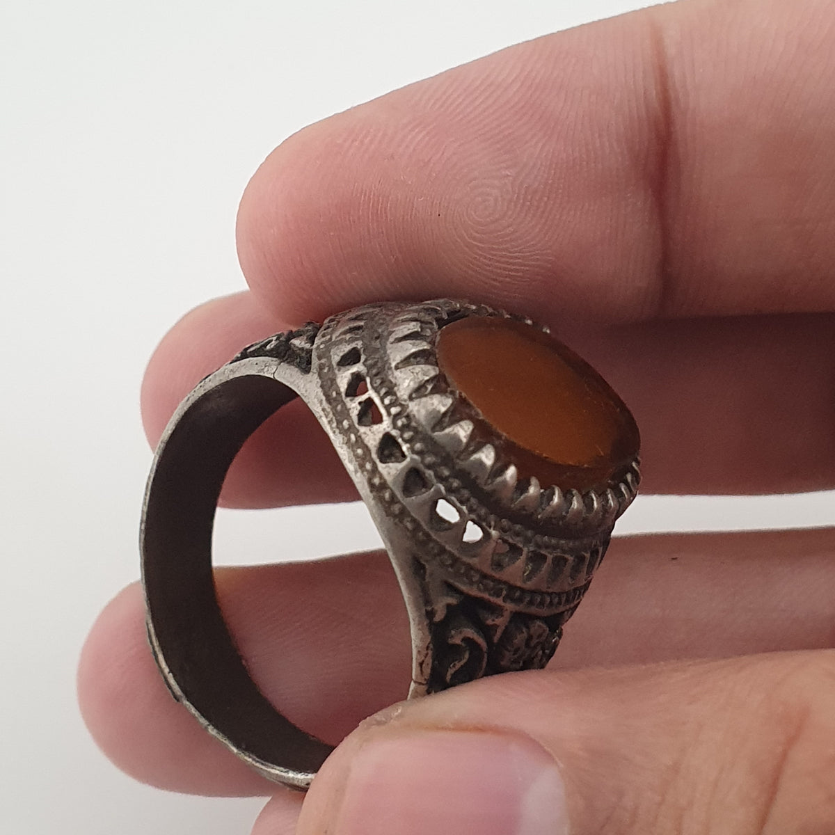 Ancient Brass Ring with Agate Traditional Boho Statement Ring