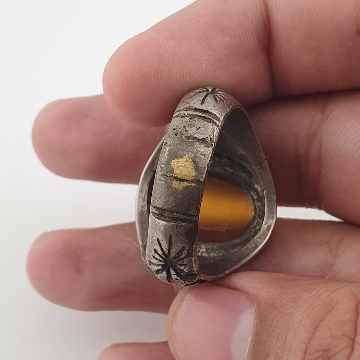 Ancient Brass Ring with Agate Traditional Boho Statement Ring