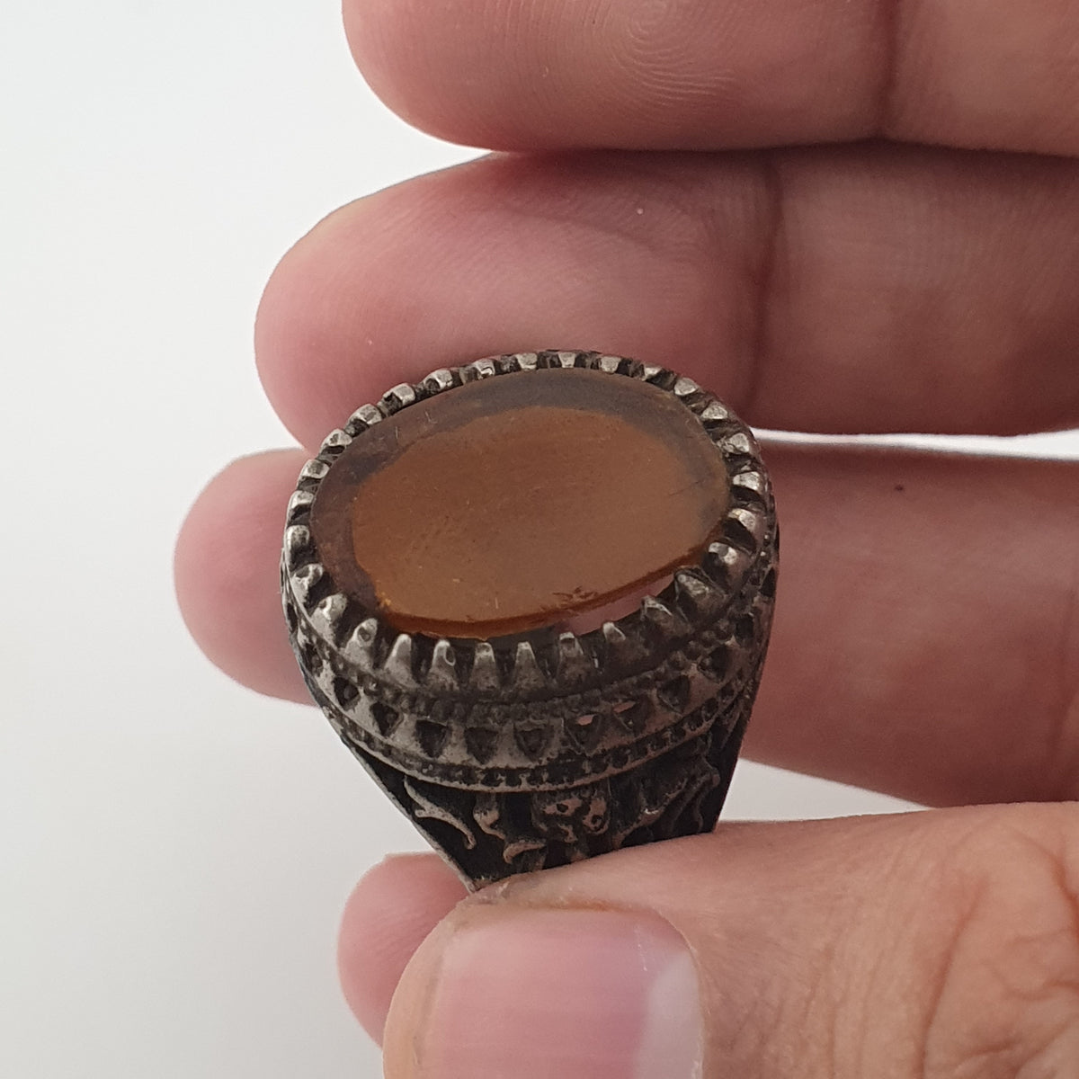 Ancient Brass Ring with Agate Traditional Boho Statement Ring